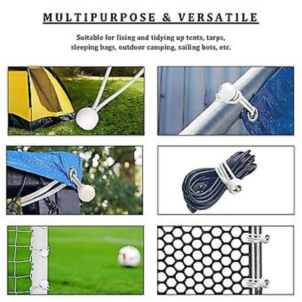50 st Bungee Cord med Kulor Elastiska Band Bungee Toggle Band (vit)