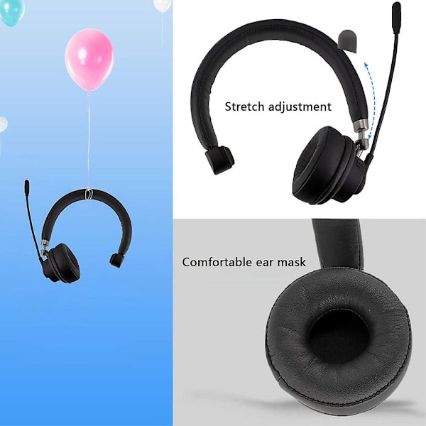 Bluetooth-headset med mikrofon, trådlöst headset med brusreducerande ljud, bekväm extrakudde, stark Bluetooth-signal, mute-knapp, mobil