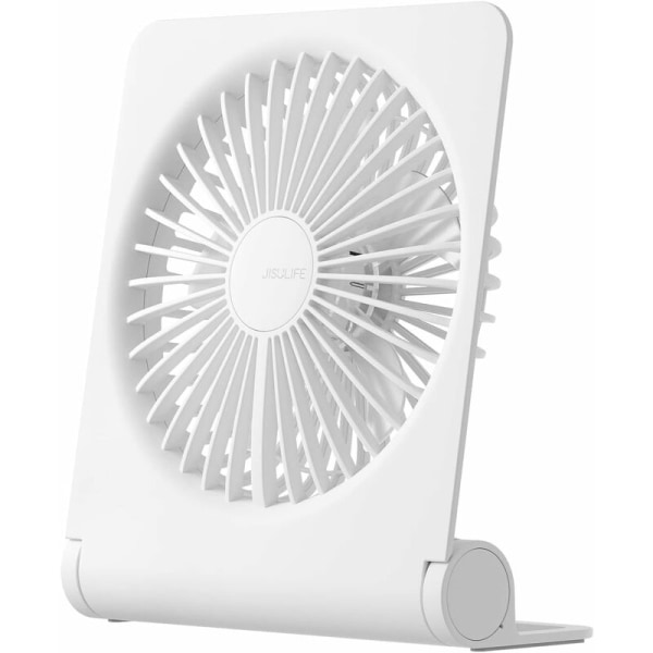 Small Desk Fan, Portable Table Fan USB Rechargeable 4500Mah Battery, 160° Foldable Strong Wind Ultra Quiet 4 Speeds for Office Home Camping - White