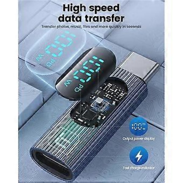 USB C -sovitin 100W Type C -tehomittari digitaalisella näytöllä , Pro, 15 Harmaa