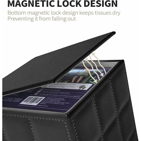 Kvadratisk läder servettbehållare - Elegant enfärgad servettbehållare med magnetisk bas och PU-läder exteriör för byrå, bil - Svart