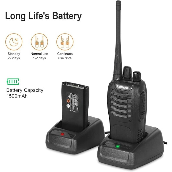 Langtrækkende Walkie Talkie, Professionel 16-kanals Walkie Talkie, CTCSS/DCS Talkie Genopladelig Walkie Talkie 1500mAh Radioer Rækkevidde 1-3 km, til Field S