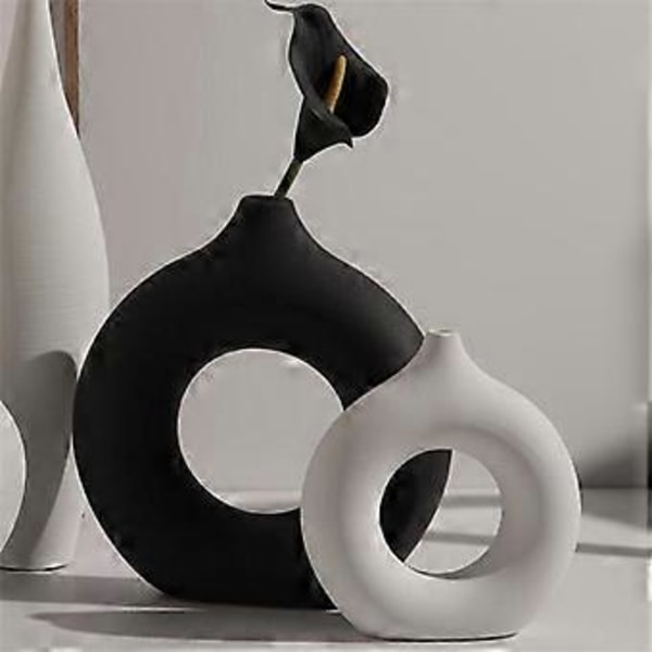 Nordisk Keramisk Vase Dekor Donuts Blomsterpotte Rumdekoration Sort, L