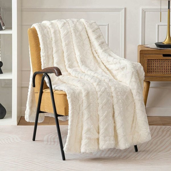 Blanket 150x200cm Fleece Sherpa Plaid in Fluffy and Soft Wool to Help Sleep Better for Baby Bed Beige