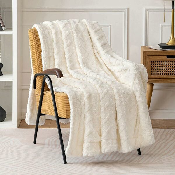 Filt 150x200cm Fleece Sherpa Pläd i fluffig och mjuk ull för att hjälpa till att sova bättre för baby säng beige
