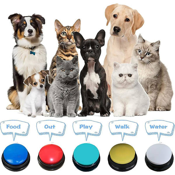 Hundeknapper for kommunikasjon Stemmeopptakbare knapper Hund for ord og svar Knapper for hundetrening av 5 stk