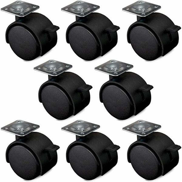 8 stk Castor hjul 50mm, kontorstol hjul, hjul svart svingbare hjul vogn svingbare hjul, møbelhjul med brems, erstatning