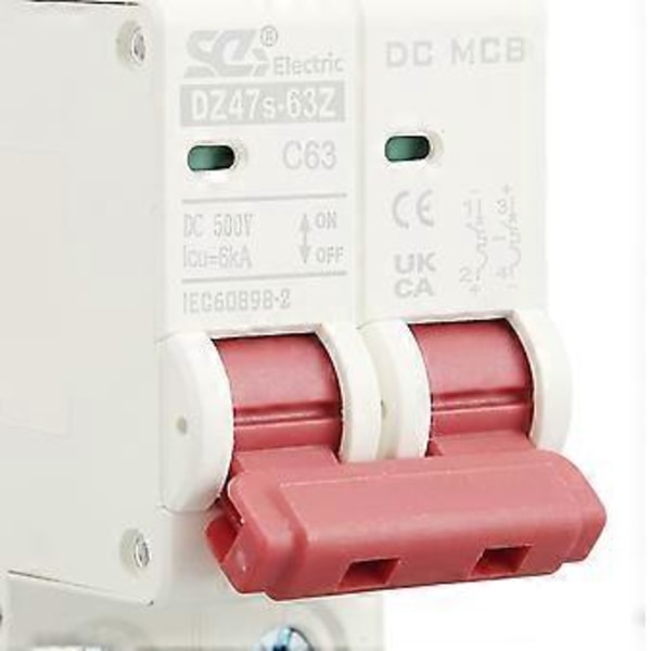DC Miniatyrbrytare 2P 63A DC500V 6000A Brytförmåga DIN-skenmontering för Solcellsanläggning DZ47s 63Z C63