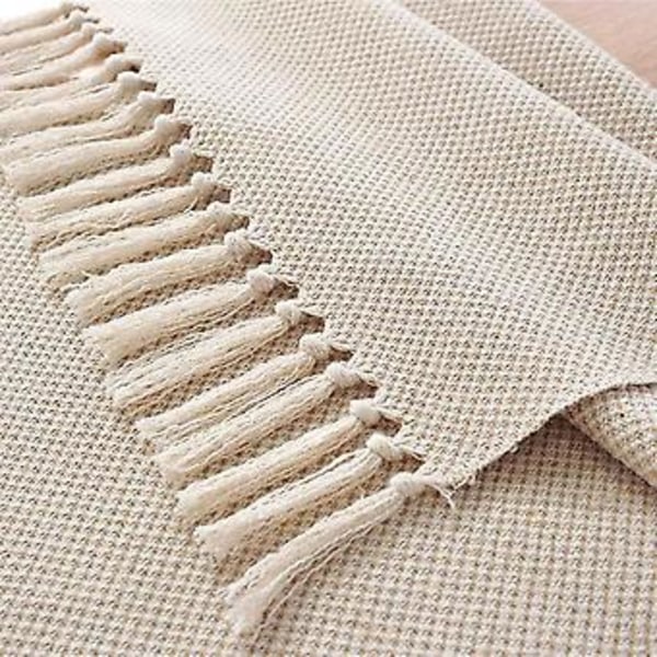 Flätad Bordslöpare för Soffbord i Bondgårdsstil, Beige Vävd Bordslöpare