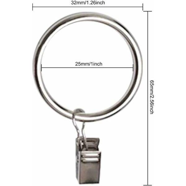 40 kpl verhoklipsiä verhotanko verhoklipsit 32mm pinnoitusprosessi verhorengas verhoklipsit sopivat halkaisijaltaan metalliselle tangolle (Sil