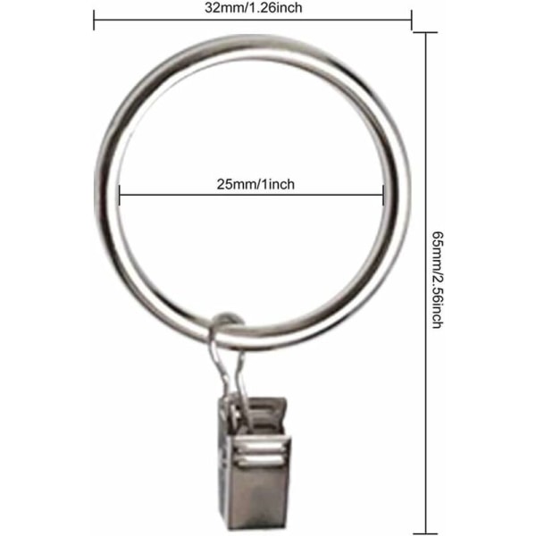 40 stk gardinklips gardinstang gardinklips 32mm plateringsgardinringer med gardinkrokclips egnet for diameter metallstang (Sil