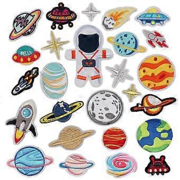 Strykmärken 26 st Planet Astronaut DIY Sy Dekoration Applikationer Klistermärken för Kläder, Ryggsäck, Laga Hål Stick