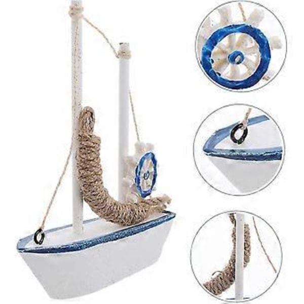 Miniatyr Seilbåt Nautisk Seilbåt Dekor Mini Seilbåt Modell Tre Miniatyr Seilbåt Skrivebordsdekorasjon Bordplate Ornament (marineblå)