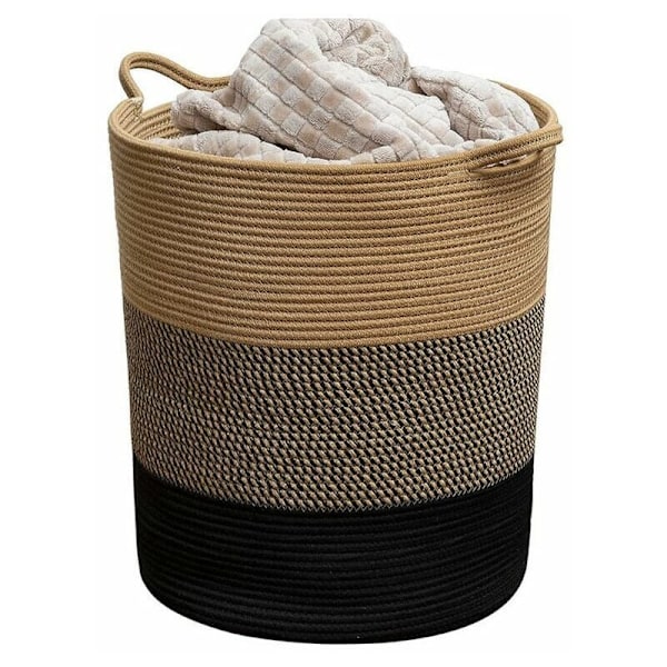 Laundry basket Woven storage basket Cotton rope clothes storage basket Cross-border dirty laundry basket Dirty laundry basket (Yellow + Flower Black