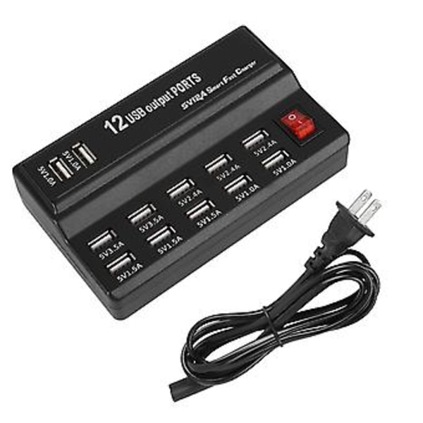 12 Portars USB-hub 5V 12A Strömadapter Laddstation Adapter Laddare Hemresa US-typ