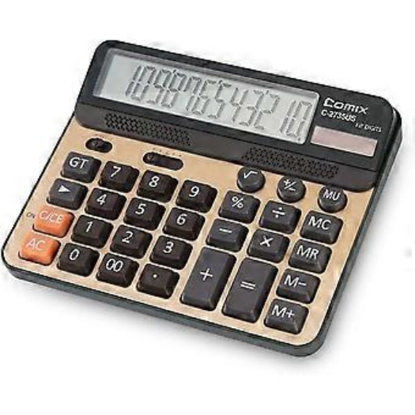 Lommeregner 12 cifre LCD-display Standardfunktion Bordregnemaskiner med store computertaster Dobbelt strømforsyning Solar Kontorregnemaskine Champagne Guldfarve