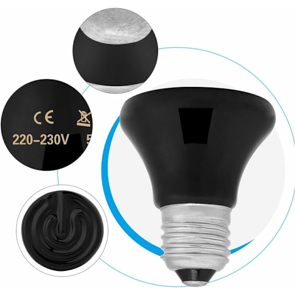 Turtle Varmepære Keramisk Varmepære 50-100 W Infrarød Lamper Varmelampe til Krybdyr og Padder (75w)