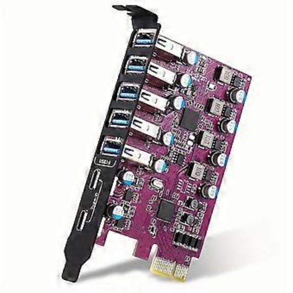 7 Portar USB 3.0 Expansionskort USB-A 5X USB-C 2X PCI Express USB Add in Card Hub Converter för Stationär PC Värdkort