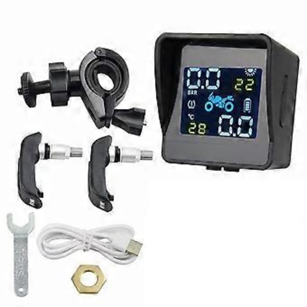 Motorcykel Solar TPMS Motor Dæktryk Temperatur Overvågningssystem Kit USB Opladning