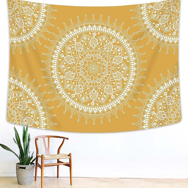 Bohemian-seinävaate, Mandala Hippie -suosittu seinävaate, lämmin kultainen oranssi rantamatto, 59 x 51 tuumaa