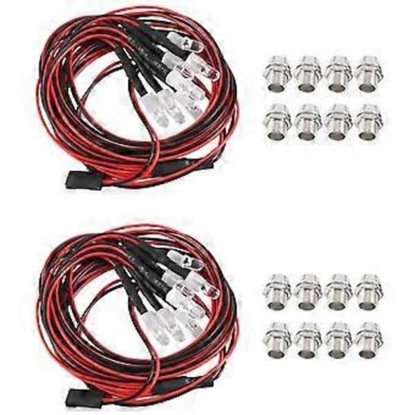2 KPL 8LED 5mm Ajovalot RC Lisävaruste LED-valot 1/10 Mallin Drift-autoon, Valkoinen Punainen ja Keltainen