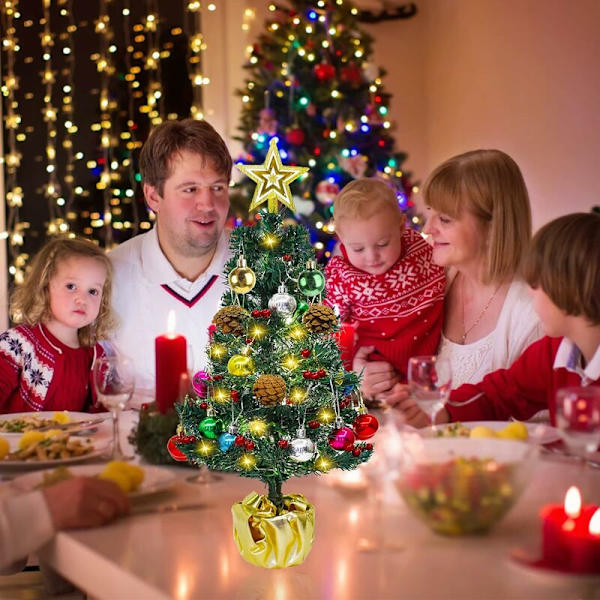 45 cm konstgjord julgran, liten julgran med LED-lampor, batteridriven julgransprydnad med gyllene stjärna färgglada ba