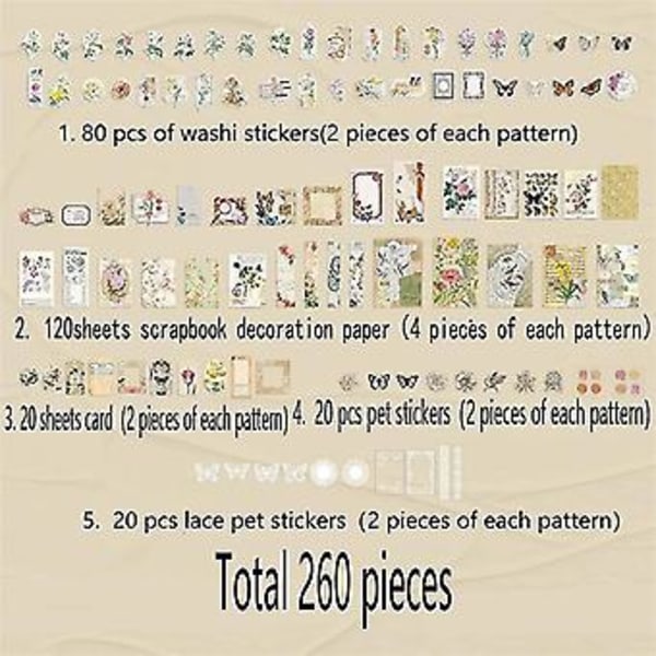 260 kpl Vinta Scra -tarrapakkaus, DIY Retro Journaling -tarra-setti, Scrapb