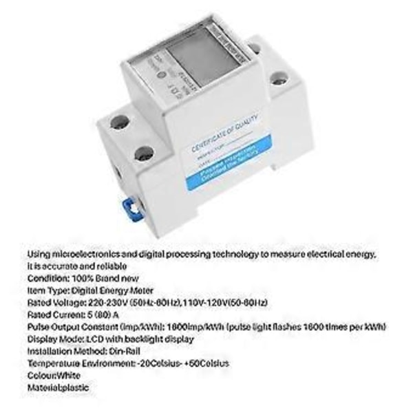 Din-skena Kwh-mätare 1-fas 2-tråds Lcd Digital Display Strömförbrukning Energi Elektrisk Kwh-räknare Ac110v-230v 50/60hz h