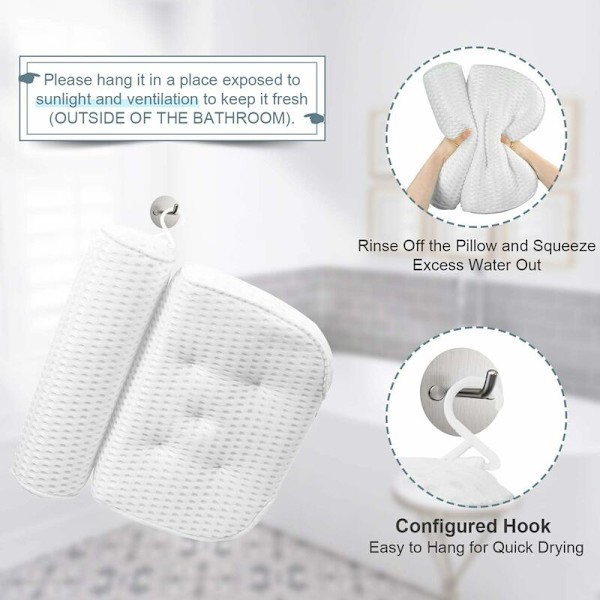 Ergonomisk badkudde med nack- och ryggstöd - Bekväma badkarskuddar för avslappningskudde med 4D Air Mesh Spa-badkar med Stro