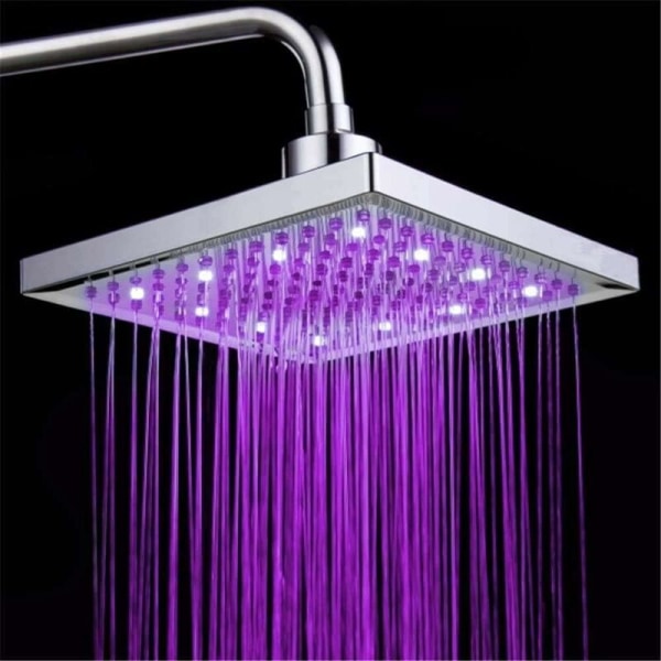 LED-dusjhode, 8 tommers firkantet temperaturkontroll, 3 fargeendringer ABS kromfinish, 12 stk LED-dusjhode for baderom-DENUOTOP