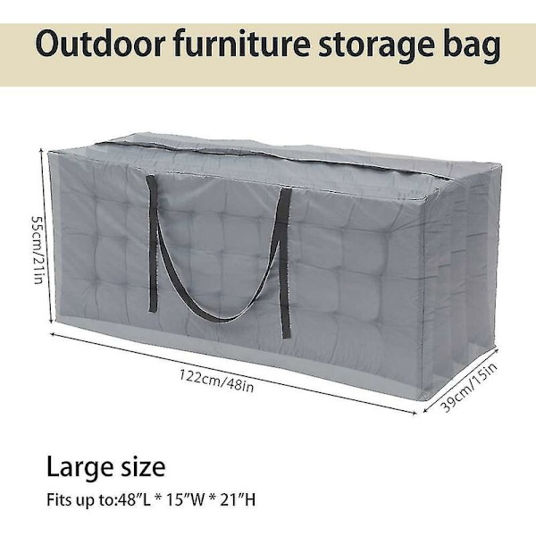Stor utendørs oppbevaringspose, hagepose med vanntette håndtak, 210d Oxford (122 X 39 X 55 Cm, Grå)