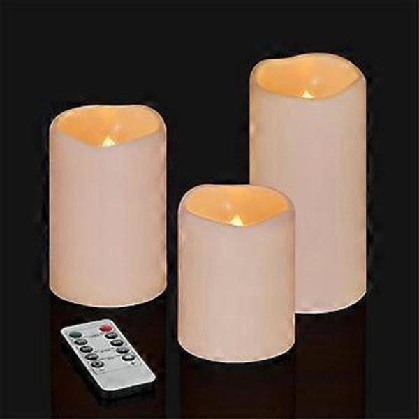 Flamlösa Ljus 4IN 5IN 6NI Set med 3 Utomhus Inomhus Pelare 3IN Diameter Batteridrivna Flimrande Ljus Fjärrkontroll