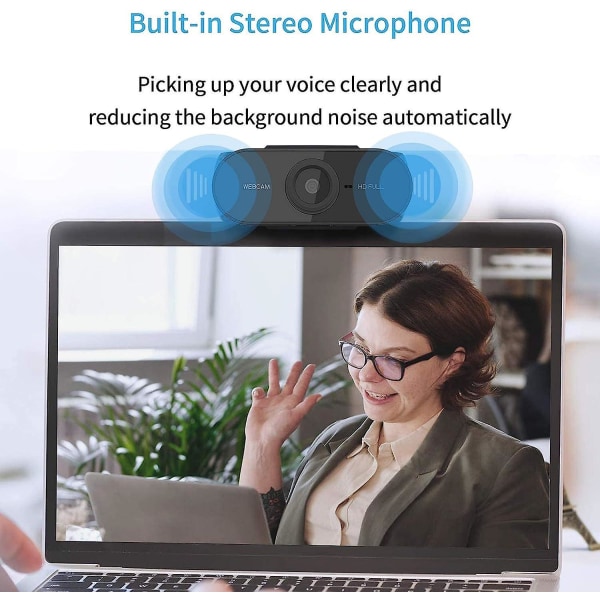 1080p webbkamera med mikrofon - Full HD multikompatibel webbkamera för PC-samtal, konferenser, Youtube - Laptop/skrivbord