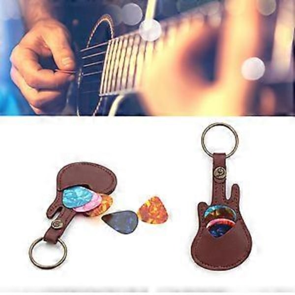 PU Læder Plektertaske og Plekter Etui med Nøglering Guitar Plekter Holdere
