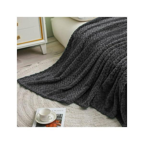 Super blød flanneldyne, mikrofiber af høj kvalitet, mørkegrå 127 x 178 cm, hyggelig og varm, velegnet til alle årstider