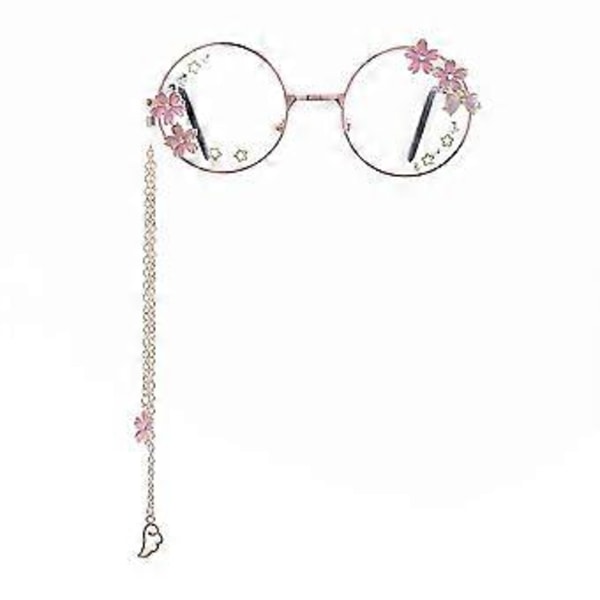 Kawaii Glasögon Med Kedja Sakura Blomma Stjärna Vinge Dekoration Lolita Cosplay Rekvisita Cosplayer Söta Runda Glasögon Jk Tillbehör