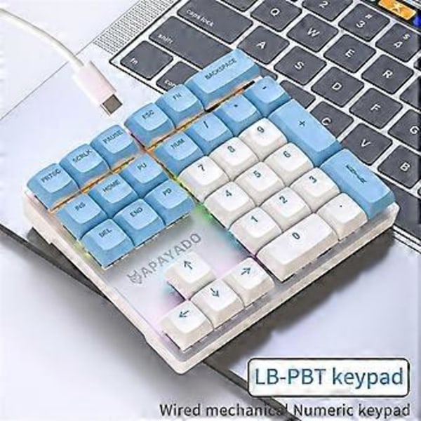 33 Tasters Kablet Mekanisk Numerisk Tastatur med Flerfargede Lys Passer Bærbar PC Numerisk Tastatur, BlåHvit, Rød Bryter