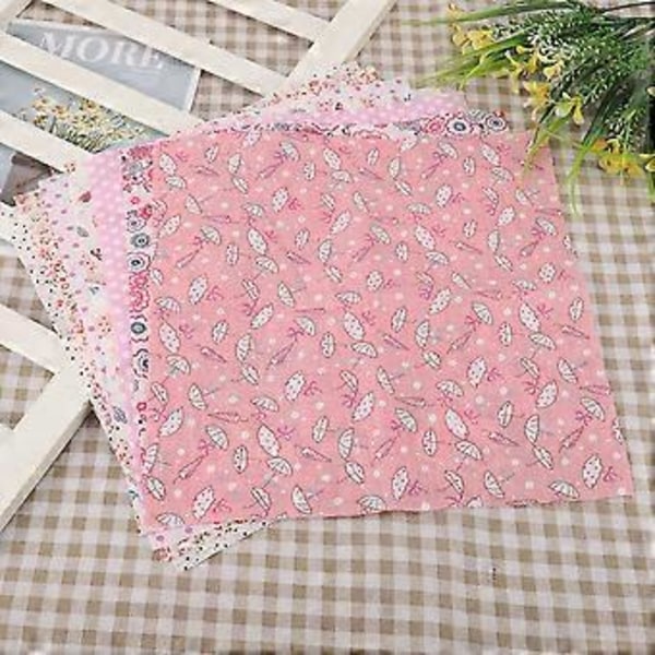 7 stk. Rosa Blomster Bomullsstoff Kvadrater Quilting Søm Ferdigkuttet DIY for Håndverk Lappverk (S)