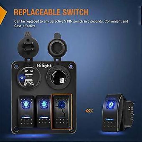 5-Pin SPST Vippströmbrytare, 20A/12V 10A/24V Strömbrytare, Yacht Switch 5P för Lastbilar, Båtar, Bilar och Motorcyklar, 6 st