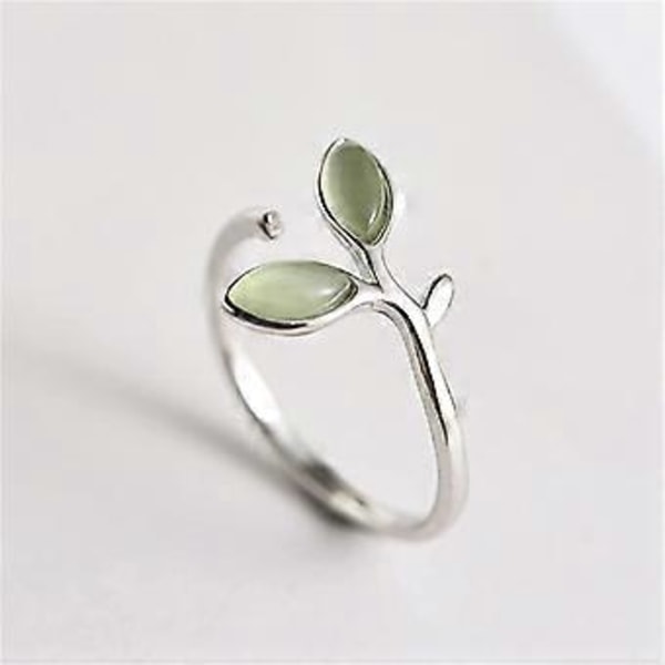 Enkla löv fingerringar justerbara öppna fingerringar för kvinnor flickor (silver) (d-8d)