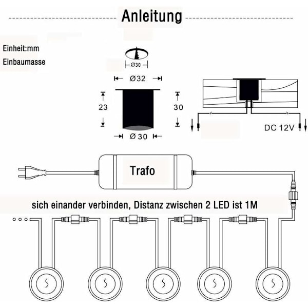 16-pakkaus LED-kohdevalaisimet upotettavat - 12 V - Lämmin valkoinen - IP67 - Vedenpitävä - 0,6 W - Halkaisija: 32 mm - Sisä- ja ulkokäyttöön - 2800 K - Lämmin valkoinen