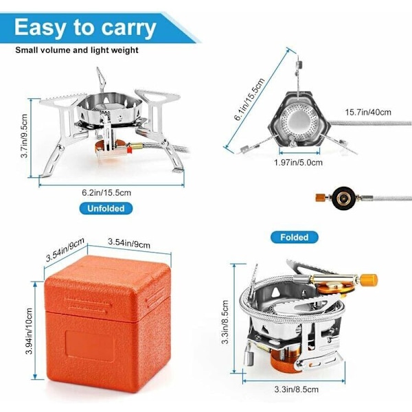 Camping Komfur, Bærbar 3500W Sammenklappelig Gas Komfur Anti-Vind Gasbrænder med Tændingsknap til Vandreture/Udendørs/Picnic/BBQ/Vandreture/Trekking,