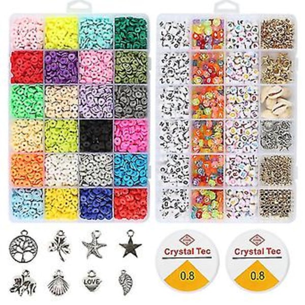 4000 stk. leireperler for smykkelaging armbåndsett 6mm 24 farger flate polymer