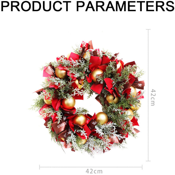 Julekrans Vinterguirlande 42 cm Kunstig Krans med Julekugler Bånd Julepynt Dørkrans til Vinter Jul Hol