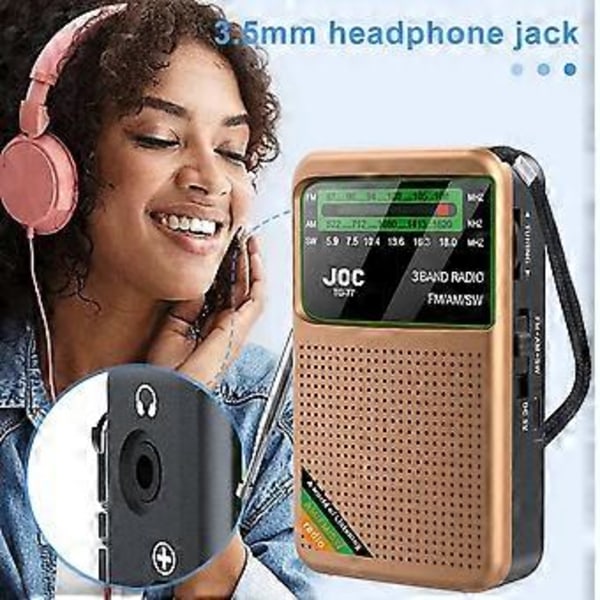 Fickradio Portabel Mini Fullbandsradio AM/FM/SW Radio med Uppladdningsbart Batteri Stöd Hörlurar MiniRadio för Äldre,D