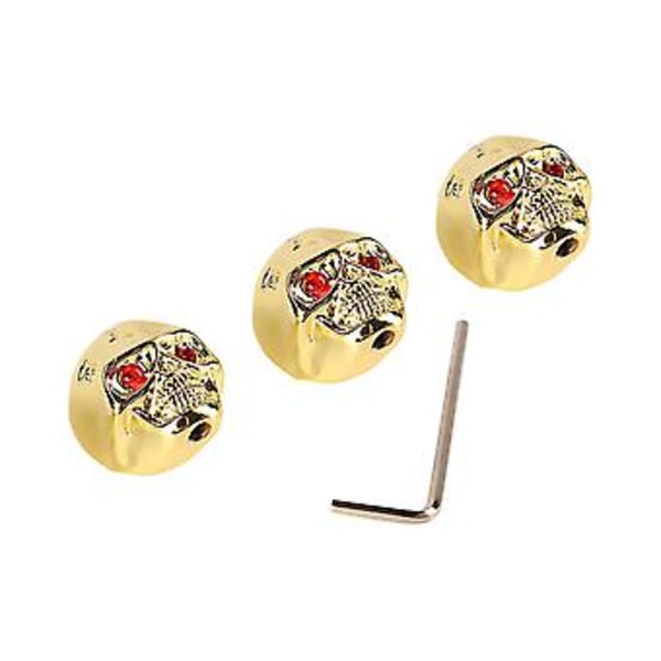 3 st Elektrisk Gitarr Skalle Knoppar Metall Volym Ton Huvudlock Bas Ersättningsdel GD305 Guld