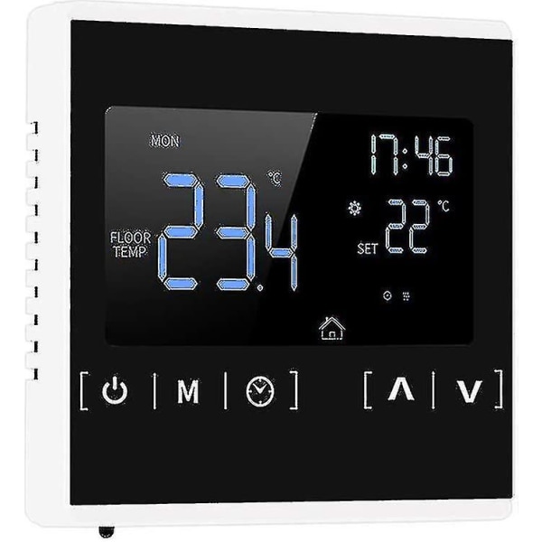 Termostat for elektrisk gulvvarme, programmerbar temperatur og LCD-skjerm med dobbel temperatur og dobbel kontroll, 3 meter ekstern sensorførerhus