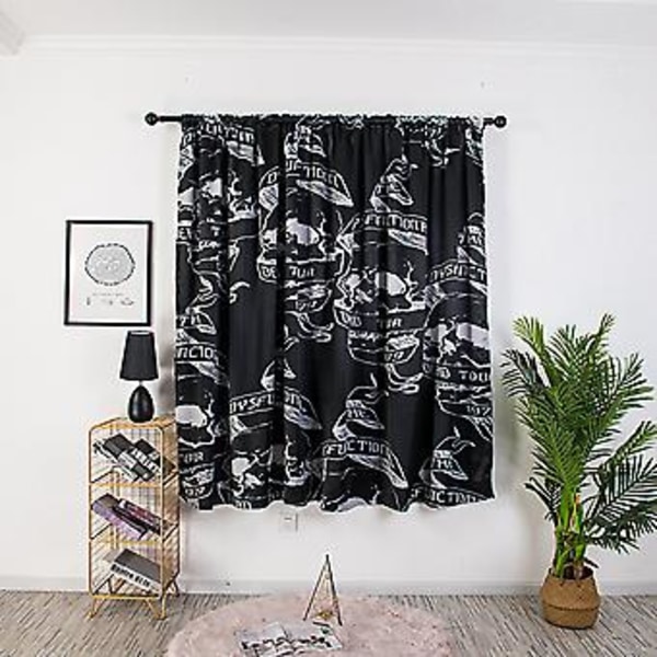 140x130cm Halloween-tema Polyester Mørklægningsgardin Vinduesgardin til Hjemmet Hvid Sort Kranie