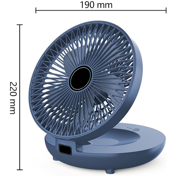 Bærbar USB Genopladelig Bordventilator 1200mah med 3 Hastigheder Foldbar Vægventilator til Soveværelse Køkken Yoga Blå