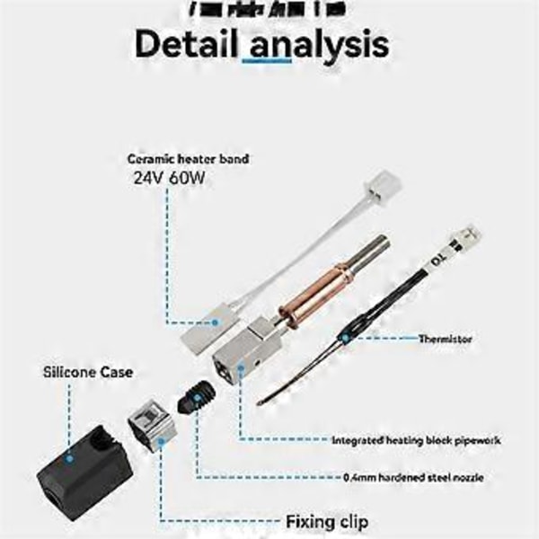 Hotend Kit för 3 24V 60W Utskrift för 3D-skrivardelar Varm Ände Bimetall Värmebrytare Hals